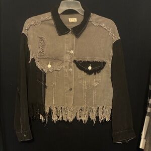 POL Distressed Black and Gray Jean Jacket